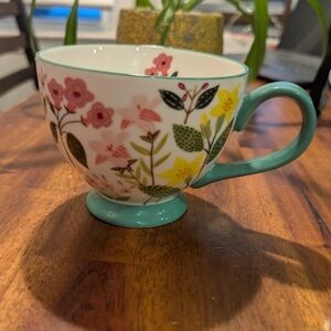 Flower Garden Pedestal Coffee Tea Mug. Floral Tea Cup 12oz
